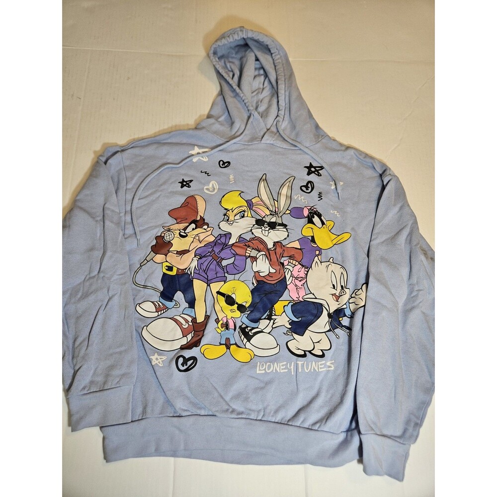 Looney Tunes Freeze Blue Graphic Print Fleece Pullover Hoodie Women M